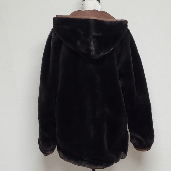 VINTAGE Hamilton Manor Reversible Suede Leather Sherpa Hooded Oversized Jacket - Picture 14 of 16